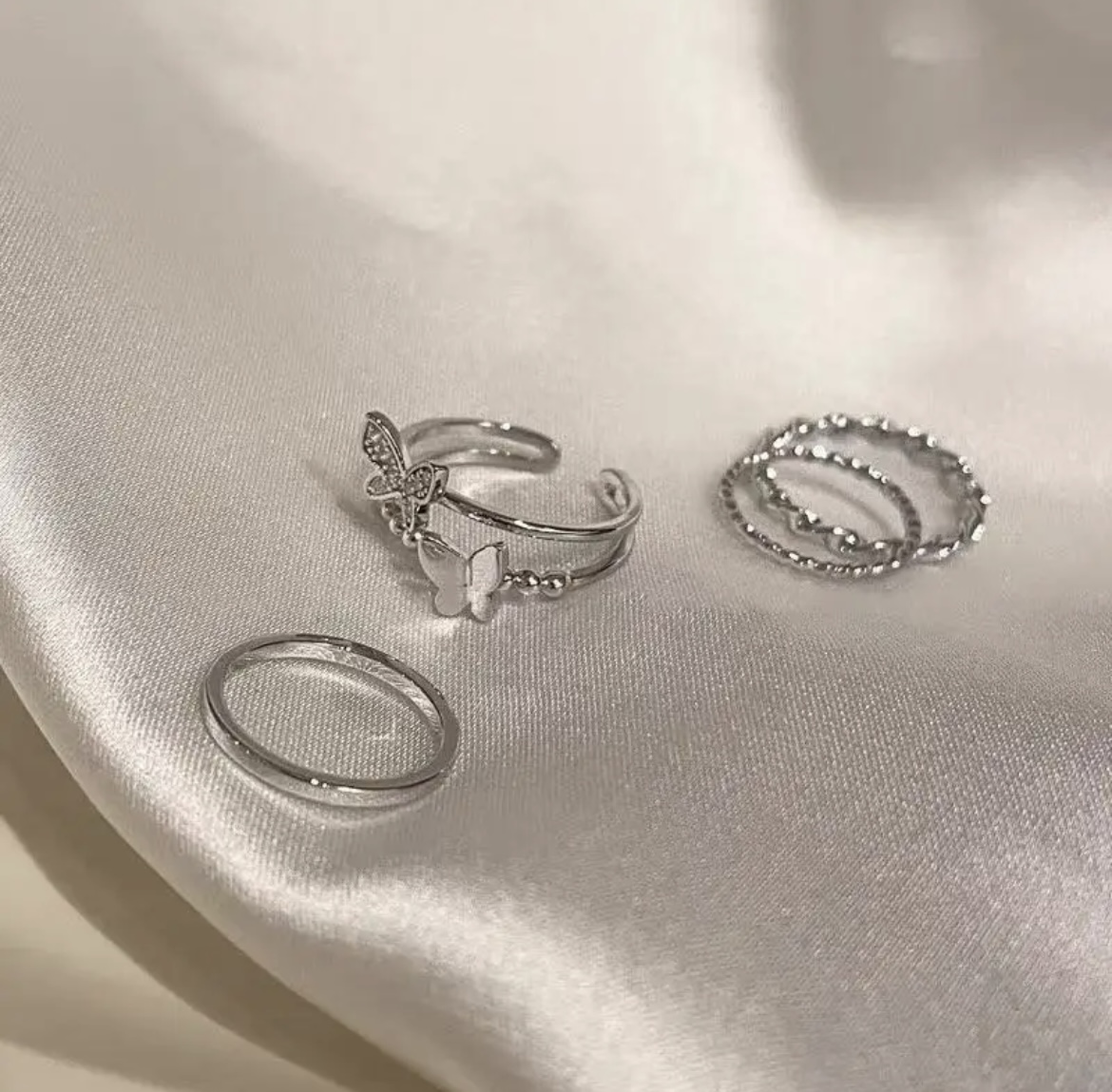 Silver Korean Ring Set of 4 Rings