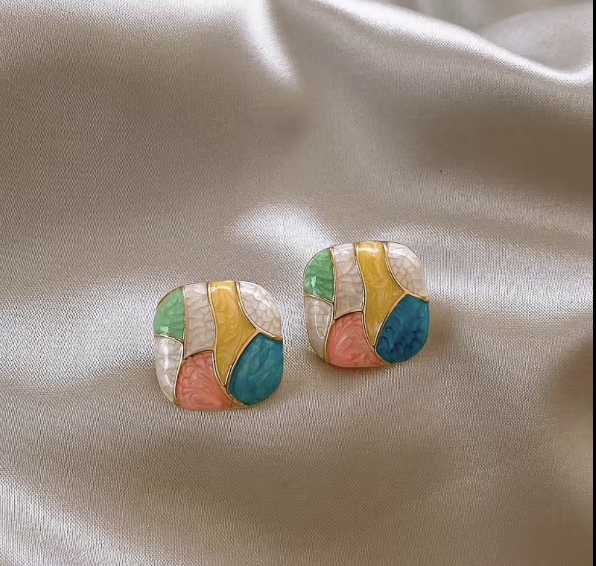 Retro Color Block Enamel Stud Earrings