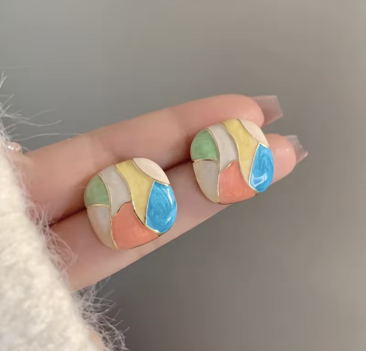 Retro Color Block Enamel Stud Earrings