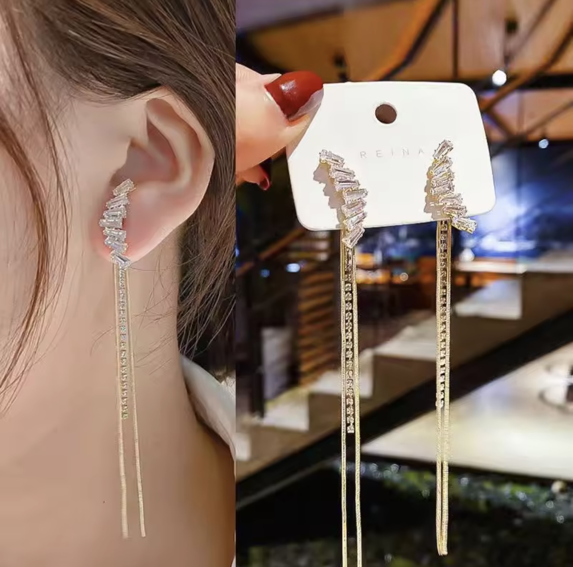 Elegant Gold Crystal Dangle Earrings