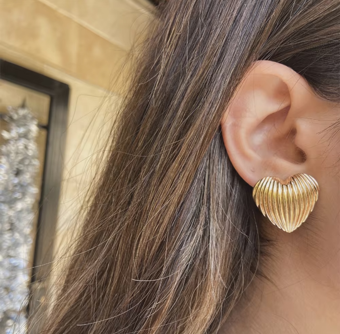 Textured Gold Heart Stud Earrings