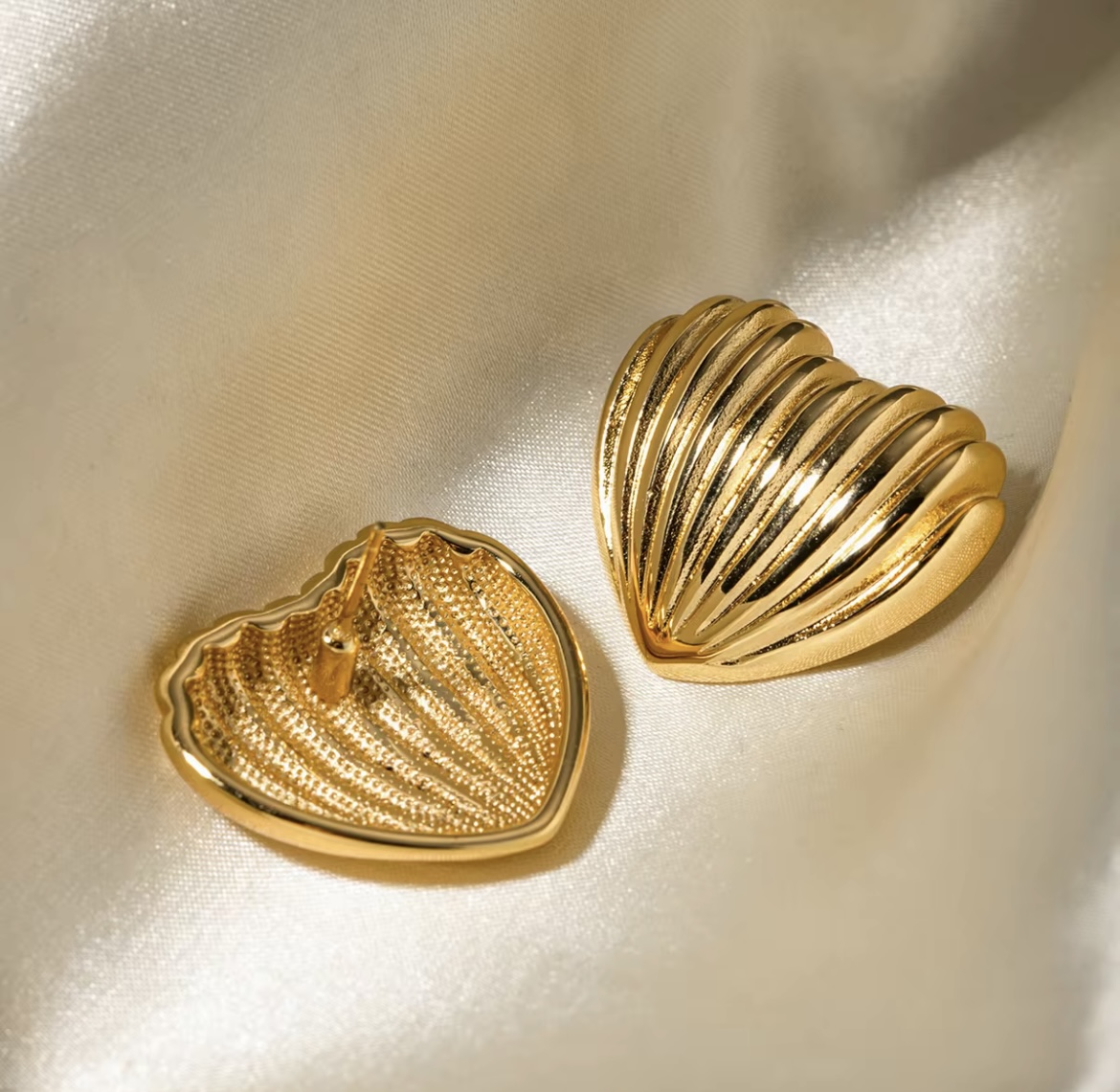 Textured Gold Heart Stud Earrings