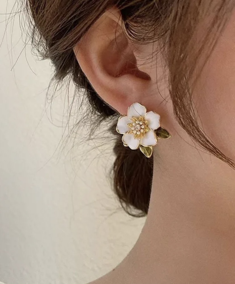 Camellia Small Flower Enamel Earring