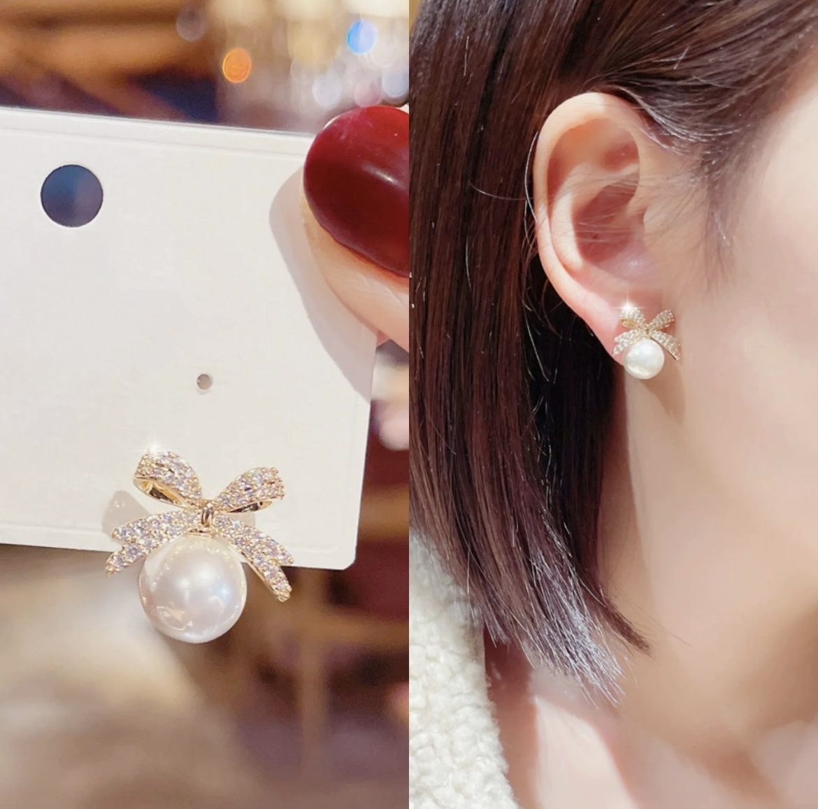 Golden Freshwater Pearl Korean Earring