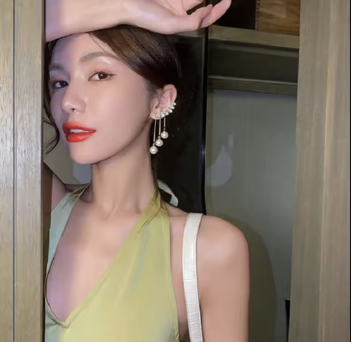 Gold Plated Rhinestone Ear cuff Pattern Earring