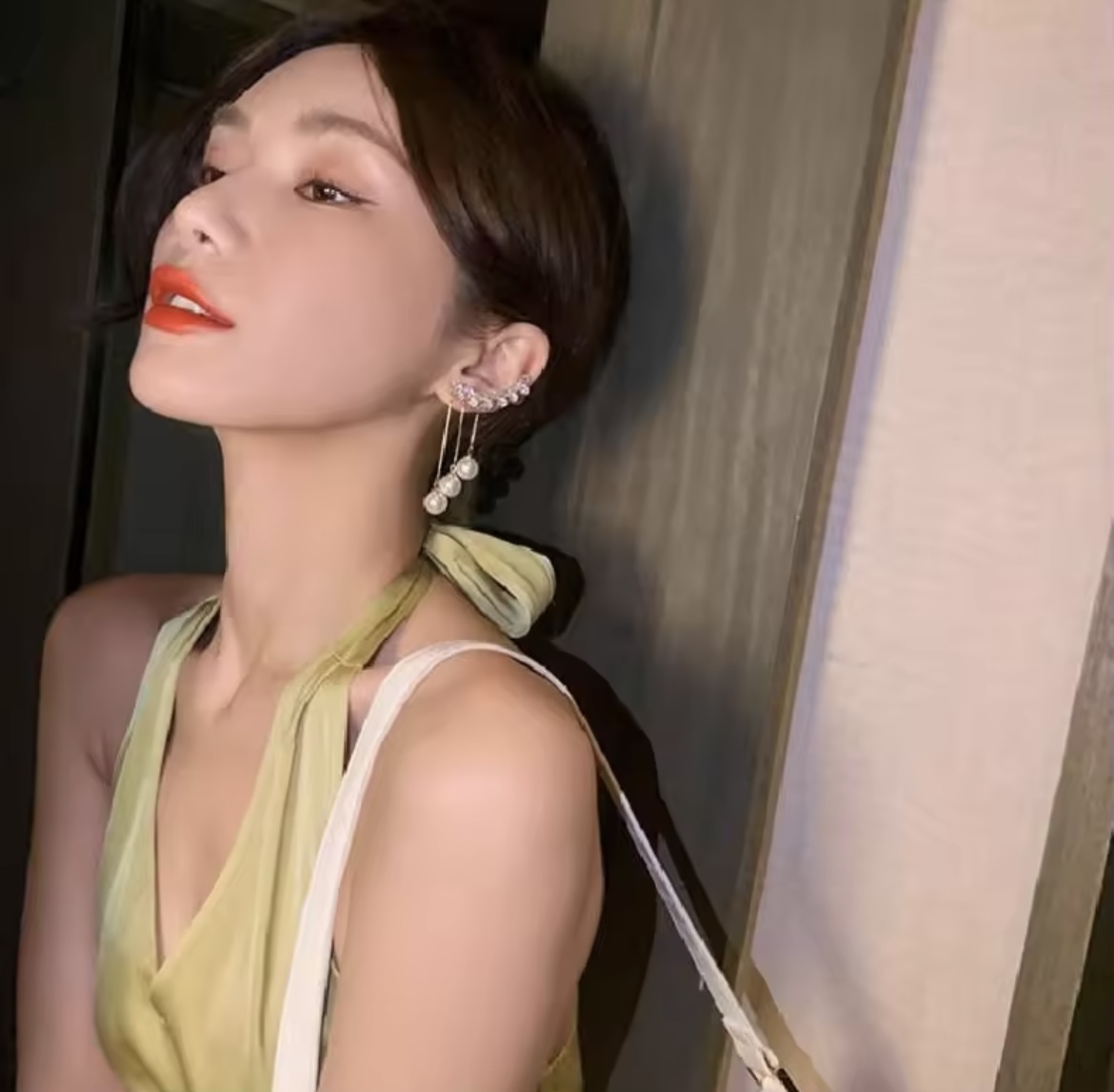 Gold Plated Rhinestone Ear cuff Pattern Earring